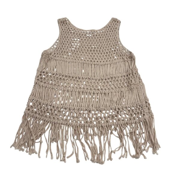 Crochet Fringe Tank Top By Cato Beige Cotton Wool Blend M - Picture 5 of 5